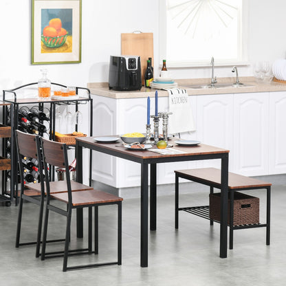 Industrial 4 Piece Dining Room Table Set with Bench Kitchen Table and Chairs w/ Storage Rack for Kitchen
